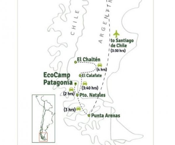 localização Ecocamp Chile - Parque Torres del Paine