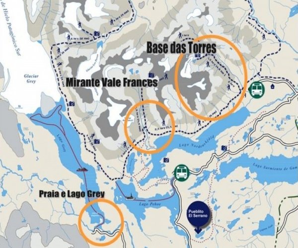 Mapa W Curto Torres del Paine